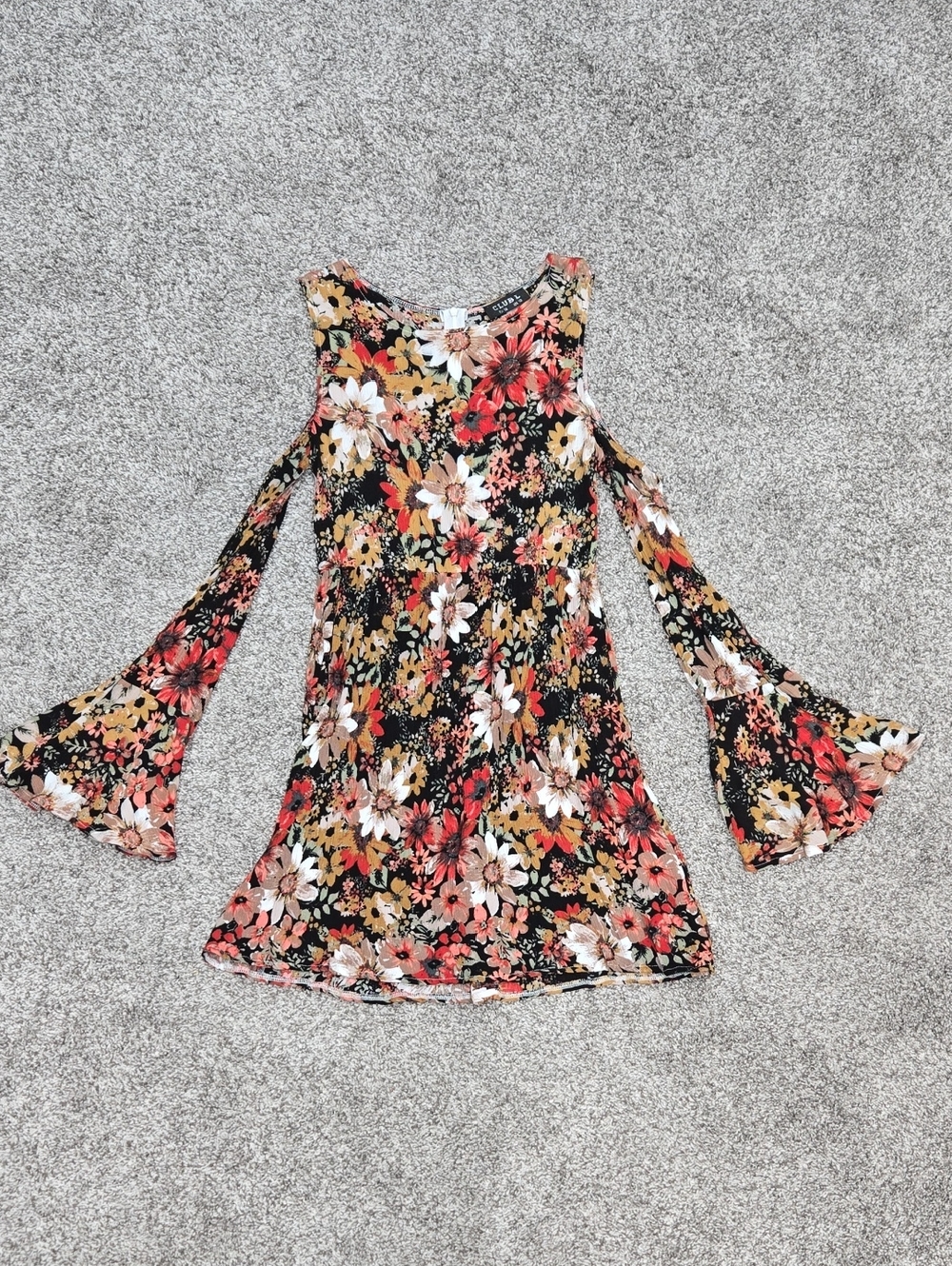 Floral Cold-Shoulder Bell Sleeve Dress